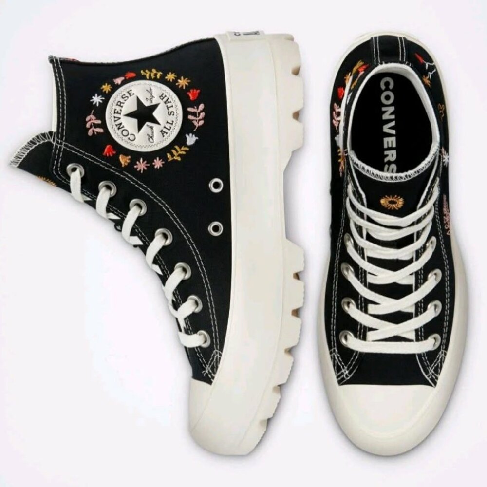 CONVERSE LUGGED BLACK HI TOPS ITS OKAY TO WANDER EMBROIDERY 6